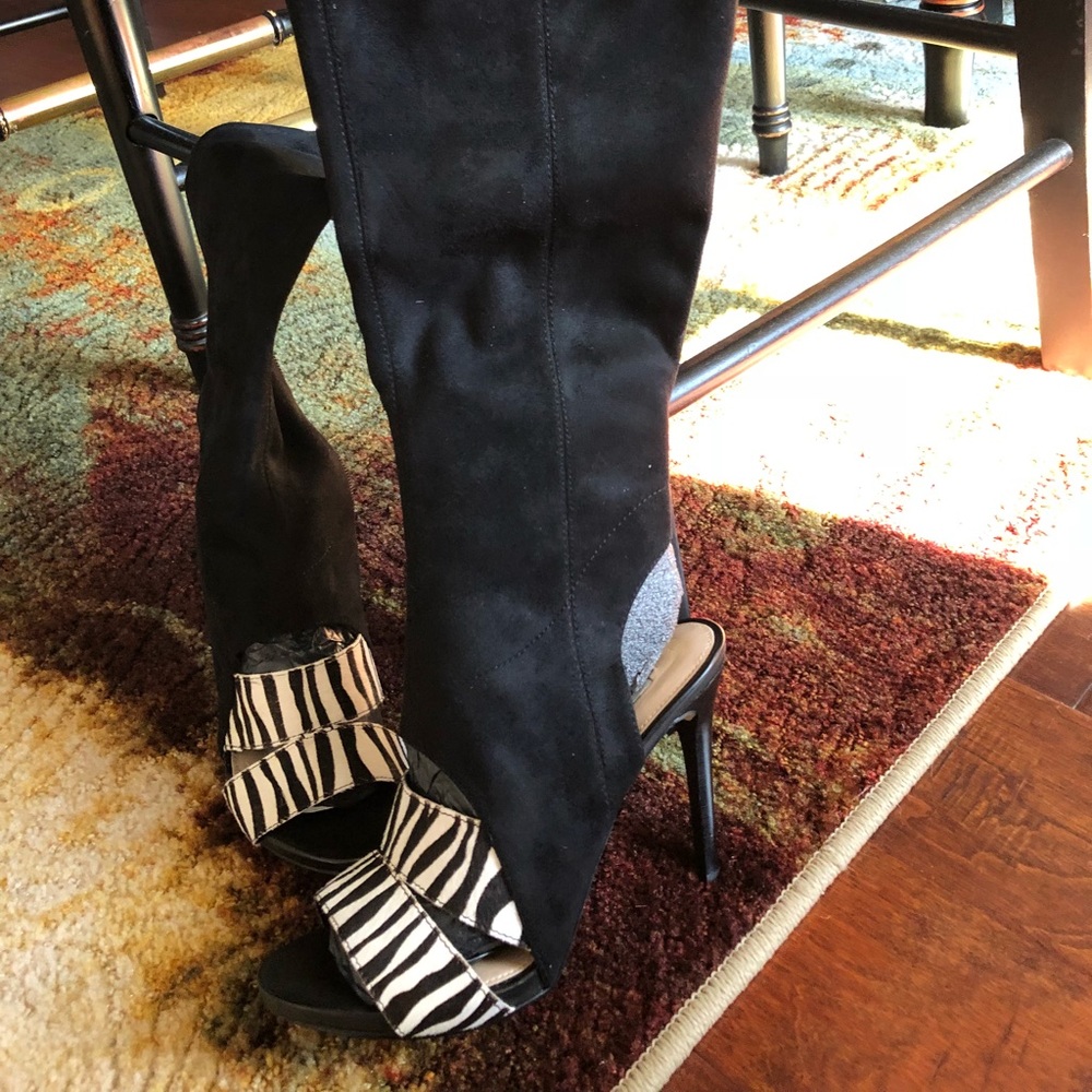 Peep toe boot suede zebra shoes